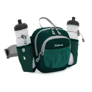 رنگ مشکی از کیف کمری به همراه 2 بطری اب در جیب های کناری کیف